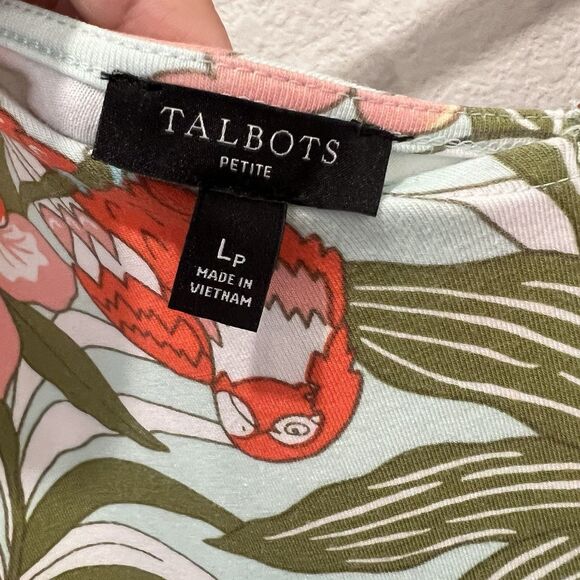 Talbots Women Tropical Parrot Stretch Midi Summer Dress Size Petites L Resortwea - Picture 2 of 6